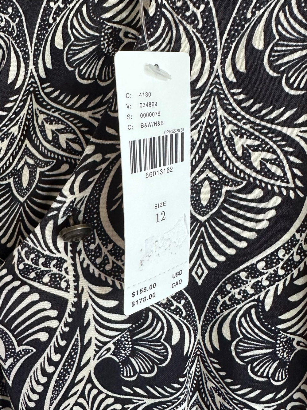 Anthropologie Black & White Paisley Print V-Neck Jumpsuit - Picture 5 of 10